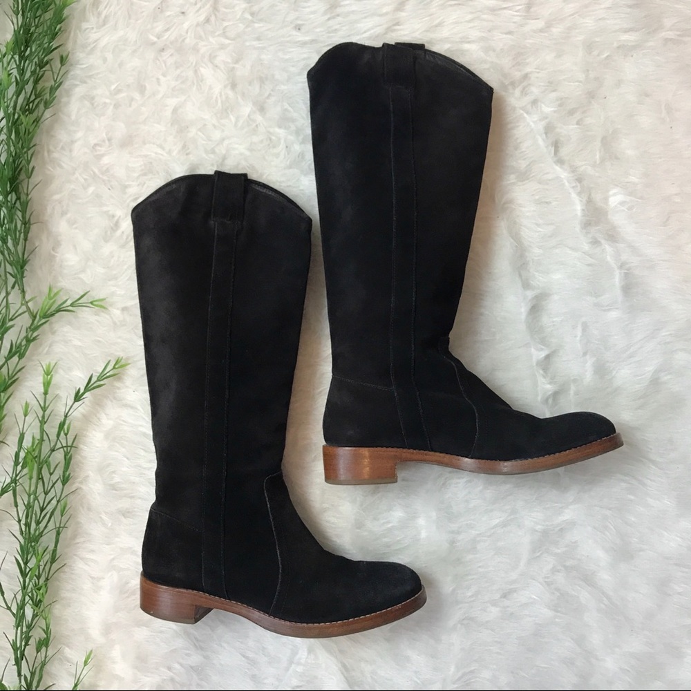 Via Spiga Gillian Black Suede Leather Riding Boots